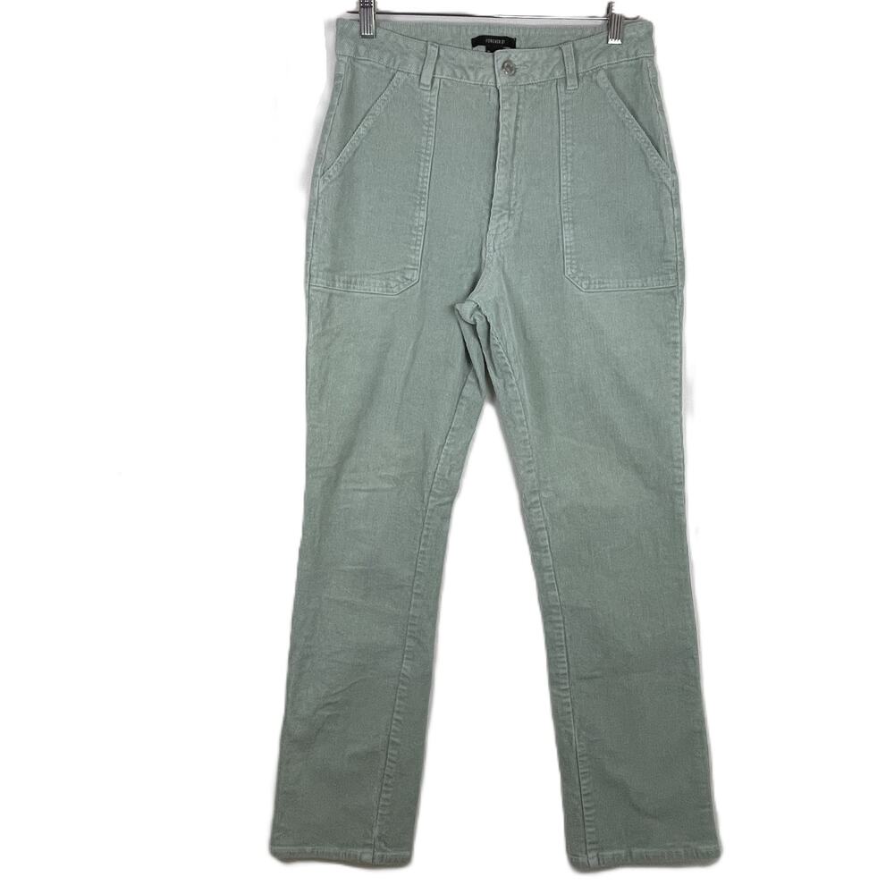 Forever 21 Women's L‎ Sage Green Corduroy Straight Leg Pants Boho Festival Artsy